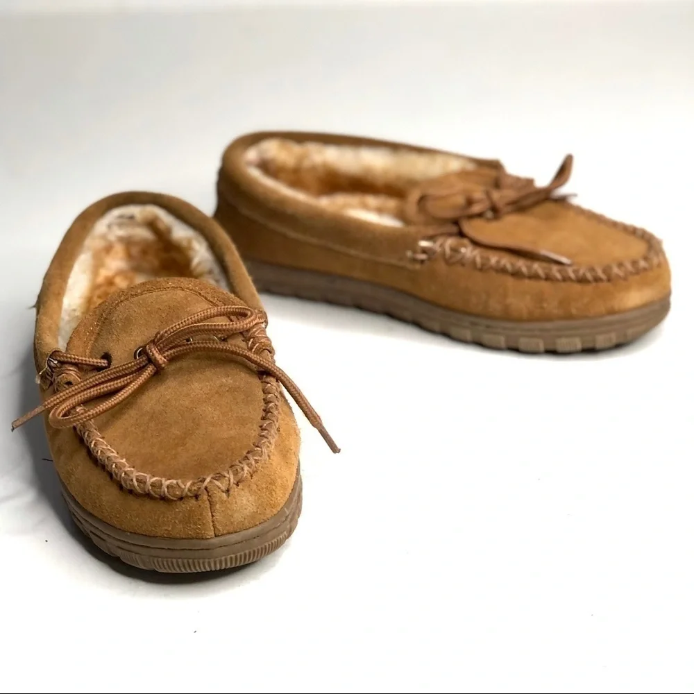 RJ’s fuzzies sheepskin grandpa loafer slippers brown leather fleece lined 5